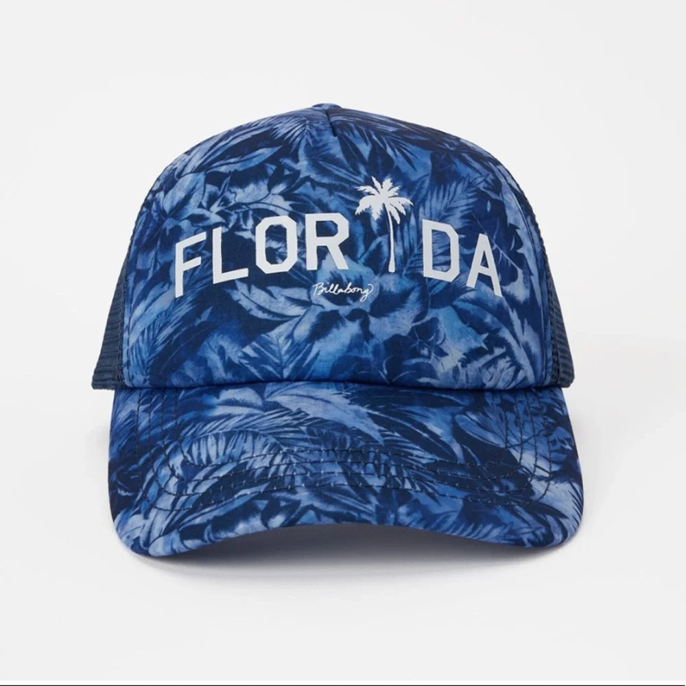 Billabong Florida Blue Palm Trees Trucker Hat Women’s Snapback Cap NWT
